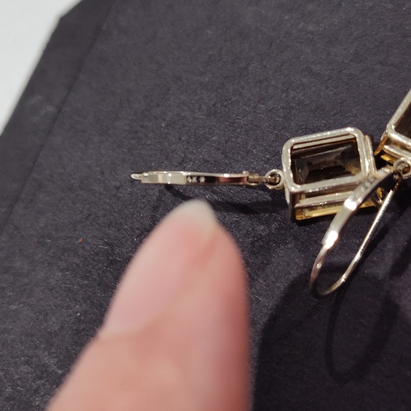 14k White Gold Emerald Cut Citrine Leverback Earrings - Picture 7 of 15